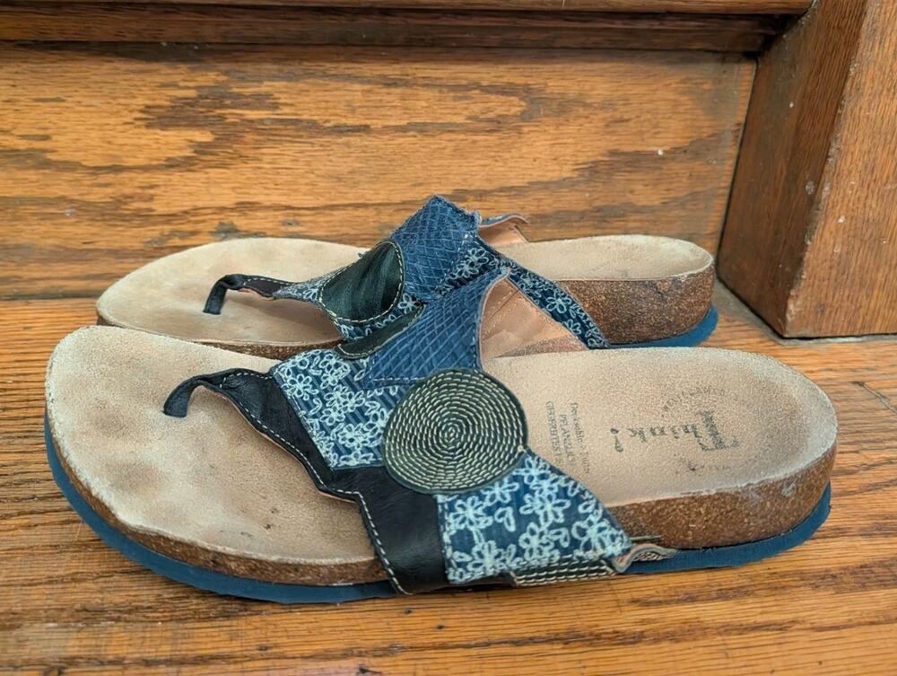 Think! Mizzi Cork Foot bed Blue Leather Sandals Women's Shoes 9-9.5, 40